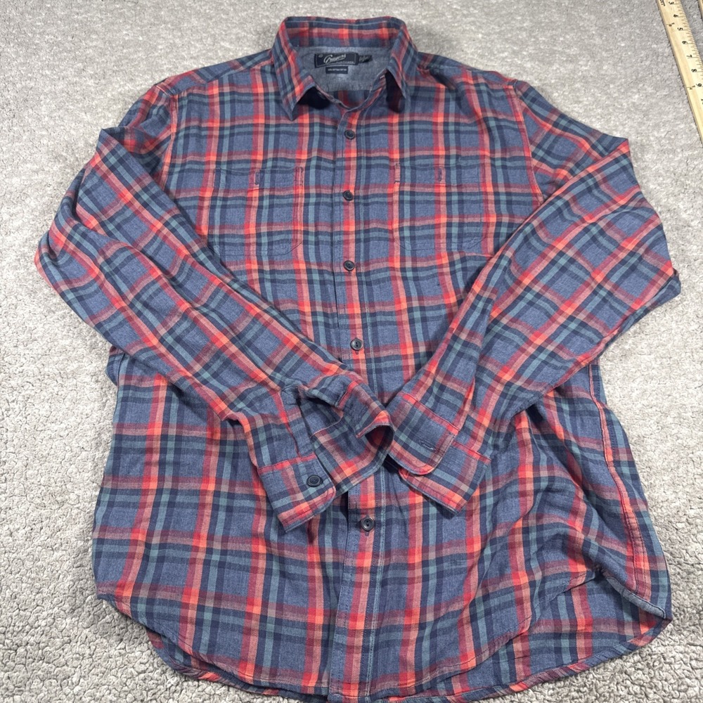 Grayers Clothiers Button Up Shirt Mens. Large red blue Plaid Casual Long Sleeve